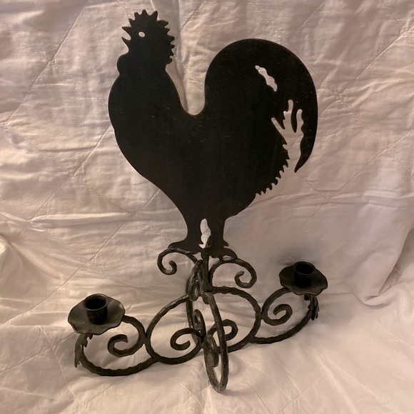 unknown Other - Black wrought iron candlestick holder farmhouse Rooster